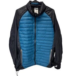 Asics Winter Warrior Men's XL Goose Down Hybrid Jacket Teal Black Reflective